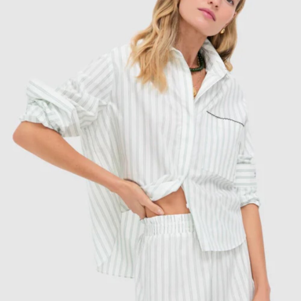 Pomander Place Green Stripe Whipstitch Matilde Button Down